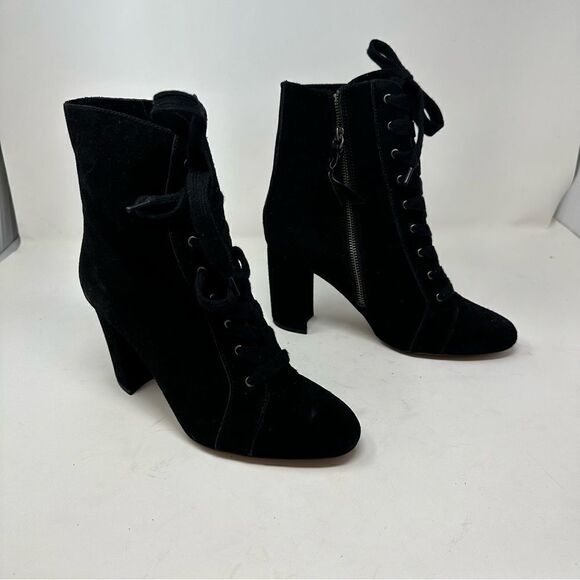 Splendid Black Suede Lace Up Heeled Booties Steampunk - Picture 1 of 8